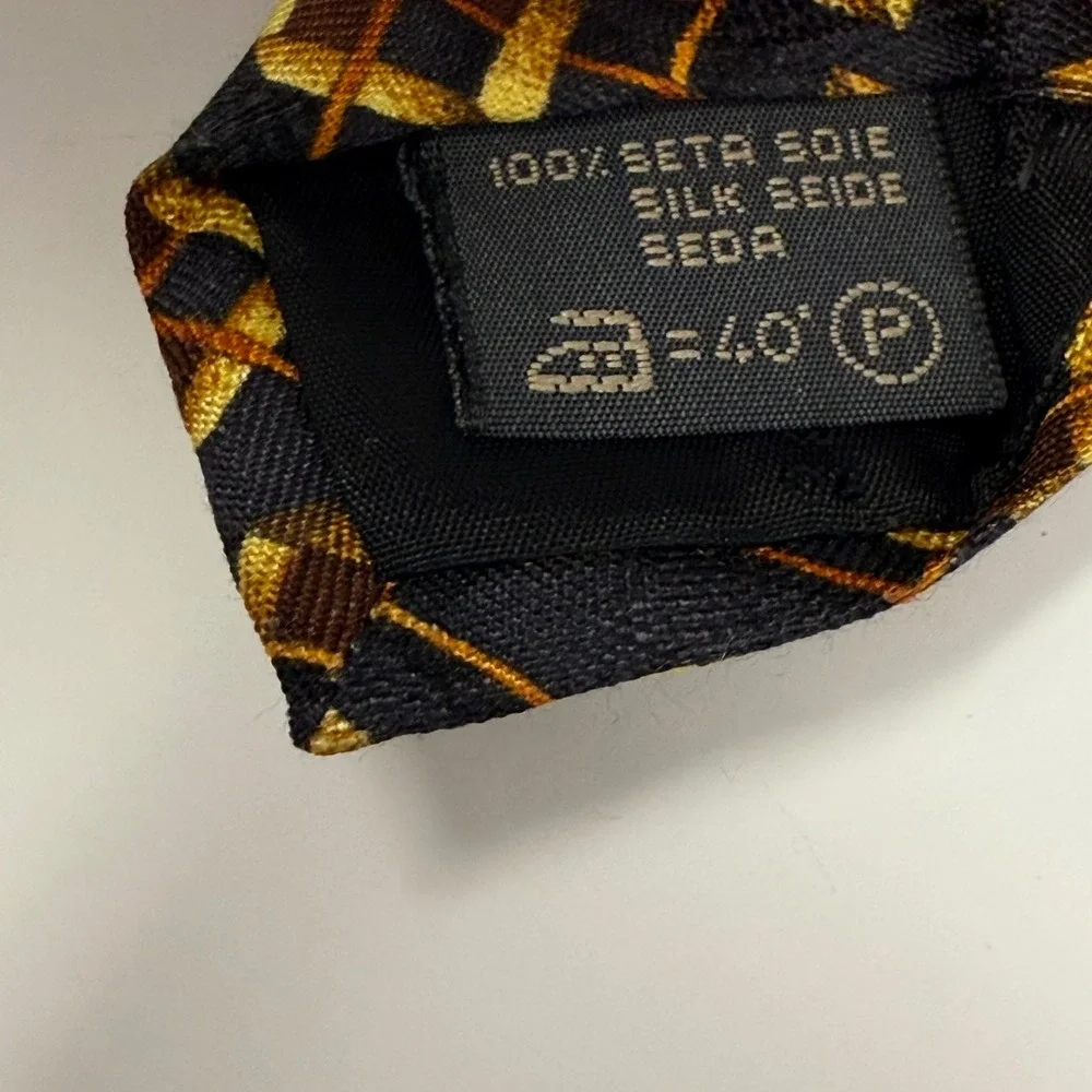 Ermenegildo Zegna Necktie Silk Black Gold‎ Geometric Box Pattern Men's